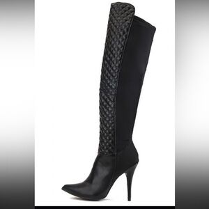 Anne Michelle Black Over the Knee Quilted Boots